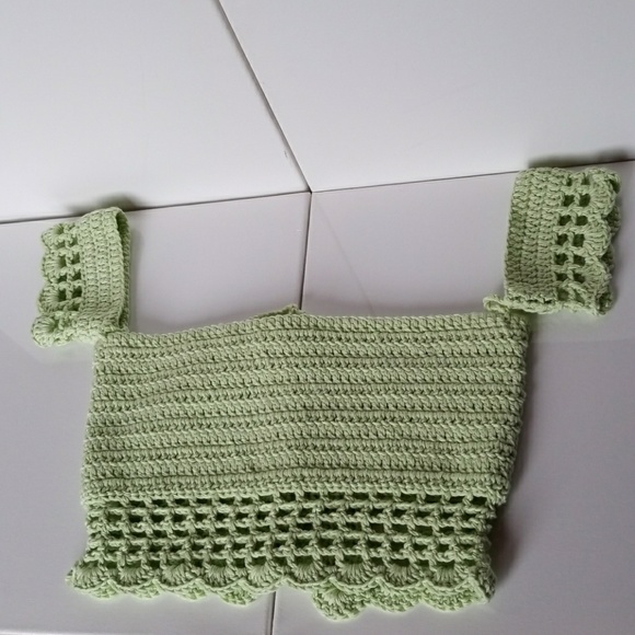 Handmade in USA Crochet Lace Top Women Mint Sz S-M - Picture 4 of 7